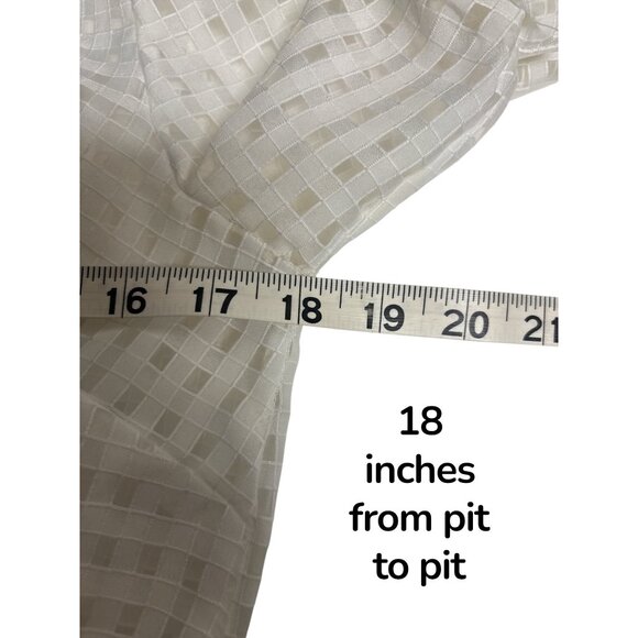 Mele e Pere White Gingham Sheer Peplum Blouse – Women’s Medium Puff Sleeve Top - Picture 5 of 6